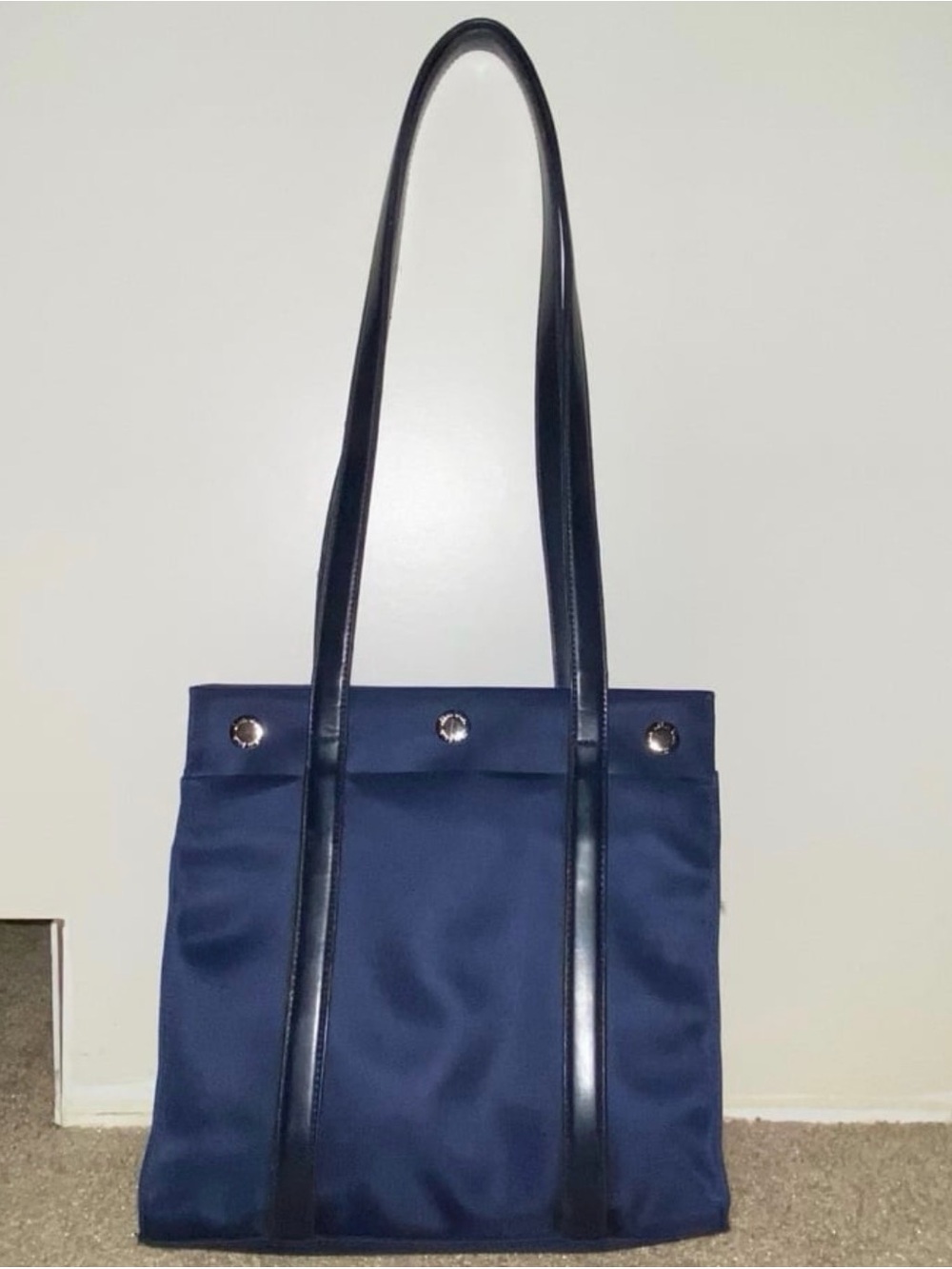 Vintage Nine West shoulder bag double strap handbag purse navy blue 1990s